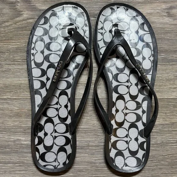 Coach Lyra Jelly Signature Thong FlipFlop Sandals Size 7 Preppy Y2K Logo Black - Picture 7 of 9